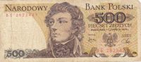 Billet  Banque POLOGNE,BANK POLSKI,POCZTA,500 PIECSET ZLOTYCH,WARSZAWA,1 Czerwca 1979,numéro B E 2822421 - Polonia