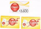 CILE (CHILE) - CLARO  (RECHARGE GSM) -  3.600: LOT OF 3 DIFFERENT            - USED   - RIF 438 - Cile