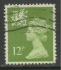 WALES GB 1980 12p YELLOW GREEN USED MACHIN STAMP SG W32.(H75 ) - Galles