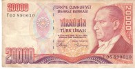 BILLET TURKIYE CUMHURIYET MERKEZ BANKASI YIRMI BIN 20000 - Turkey