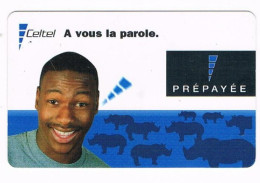 CONGO (DEMOCRATIC REPUBLIC EX ZAIRE) - CELTEL (RECHARGE) - MAN & RHINOCEROSES, EXP 10.2001   -  USED -RIF. 504 - Congo