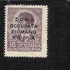 ZONA FIUMANO KUPA 1941 SOPRASTAMPATO OVERPRINTED  16 D MH - Fiume & Kupa