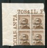 1919 Trento E Trieste 40c. Di Corona Quartina Con N° Di Tavola** - Trento & Trieste