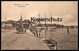 ALTE POSTKARTE KAPPELN AN DER SCHLEI HAFENPARTIE HAFEN J. MÖLLER Karren & Segelschiff Clipper Three-master Trois-mats - Kappeln / Schlei