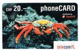 LIECHTENSTEIN   - TELECOM FL    ( REMOTE) - CRAB  20  EXP.  2.04 - USED  -  RIF. 782 - Fische