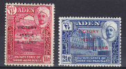 Aden Qu'aiti State In Hadhramaut 1946 Mi. 12-13 Victory Issue Overprinted MH* - Aden (1854-1963)