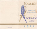 ¤¤  -  Calendrier De 1971  -   Parfum - Cologne  "  RAMAGE  "  -   Bourjois  -  Perruches   -  ¤¤ - Tamaño Grande : 1971-80