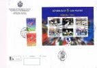 2002 - SAN MARINO - BUSTA VIAGGIATA FDC CON SERIE COMPLETA " EUROPA 2002 IL CIRCO" E FOGLIETTO " CAMPIONATI MONDIALI ". - Covers & Documents