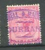 Natal  1 Penny Victoria Cancelled  Maritime Oval BELL  DURBAN  Nice Cancellation - Natal (1857-1909)