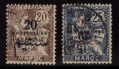 French Morocco Used 1914, Opt., "Protectorat Francais" 2v 20 On 20 & 25 On 25 - Used Stamps