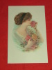 " Jeune Femme Au Bouquet De Roses "  - Reproduction Bio-Tex  -  ( 2 Scans ) - Nanni