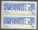 LISA : 2 Etiquettes ANNULE De Cours D'instruction - Impression Noire Sur Papier Oiseaux De Jubert Bleu Foncé - 1990 Type « Oiseaux De Jubert »