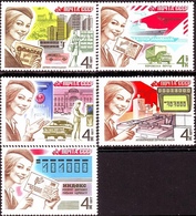 USSR Russia 1977 Postal Communications Mail Philately Post Transport Car Truck Ship Plane Helicopter Stamp MNH Mi 4671-5 - Camions