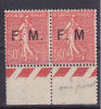 N° 6 50c SEMEUSE SURCHARGE FM NORMAL TENANT A SANS POINT APRES M - Military Postage Stamps