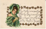 St. Patricks Day, Beautiful Girl, HB Griggs Artist Signed, Shamrock, On C1900s Vintage Postcard - Saint-Patrick
