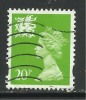 WALES GB 1996 QE2  20p BRIGHT GREEN USED STAMP SG W72 (J406) - Pays De Galles