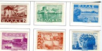 1942/44-Greece- "Landscapes"- Complete Set Mint Hinged On Album Fragments - Ongebruikt