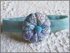 Bracelet Original Turquoise Tissu Liberty Coussin Citrouille  Un Travail à Quatre Mains. - Bracciali