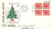 1964 Christmas 3¢ Block Of 4  Craft Cachet       Sc 434 - 1961-1970