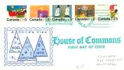 1970  Christmas, Stip Of 5 5¢ House Of Commons First Day Cancel  Sc 523a - 1961-1970