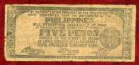 1 Billet Philippines 5 Pesos 1942 Usagé - Filippijnen