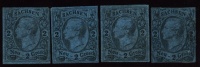 1855-60. Germany - Saxony.  Four Stamps. Mint (*), No Gum.   Scott Nr. 11.  (G68a008) - Saxe