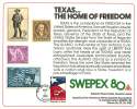 ASDA Philatelic Exhibiton Souvenir Card   SWEPEX '80   Texas, The Home Of Freedom - Souvenirs & Special Cards