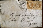 FRANCE Paire 28A  (N° Yvert) Sur Lettre . Cachet A Date PARIS 14 Avril 1869.  Cachet Etoile, Sur La Valeur De Gauche - 1849-1876: Période Classique