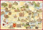 Carte Geographique, Poitou, Terre Romane - église Et Chateaux - Vienne Poitiers (86) Parthenay - Illustrateur Homualk - Poitou-Charentes