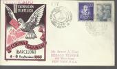 SANTA COLOMO GRAMANET CC CERTIFICADA MAT ESPECIAL 1953 A USA AL DORSO MAT NEW YORK - Pigeons & Columbiformes