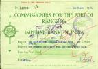 Commissioners For The Port Of Rangoon - Imperial Bank Of India - BURMA 1951 - 52! - Bank & Insurance