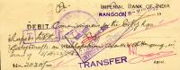 Imperial Bank Of India - Rangoon, Scheck From 1952, Union Of Burma ! - Banco & Caja De Ahorros