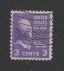 U.S.A.- 1938 - Valore Da 3 C. Usato T. JEFFERSON, Con Perforazione  - PERFIN - In Ottime Condizioni. - Perforés