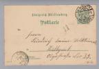 Heimat De BW Bahnpost K.Württ. 1899-11-24 L215 O#72 Vermerk "11" Marbach>Stuttgart - Postal  Stationery