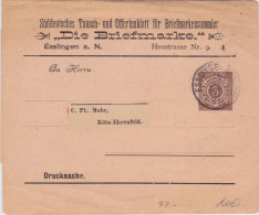 WÜRTTEMBERG - ENTIER POSTAL - RARE BANDE-JOURNAL Avec REPIQUAGE PRIVE "DIE BRIEFMARKE" De ESSLINGEN - Interi Postali