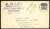 1949 Malaya Penang. Cover  Sent To Bournemouth - England.  Penang 3.Jan.49. (H107c011) - Penang