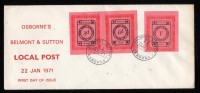 GB 1971 STRIKE MAIL OSBORNE EMERGENCY DELIVERY SERVICE, BELMONT & SUTTON, 2ND ISSUE BLACK ON PINK FDC 22 JAN 1971 - Brieven En Documenten