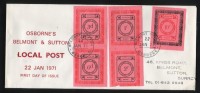 GB 1971 STRIKE MAIL OSBORNE EMERGENCY DELIVERY SERVICE, BELMONT & SUTTON, 2ND ISSUE BLACK ON PINK SET OF 5 FDC 22/1/71 - Storia Postale