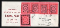 GB 1971 STRIKE MAIL OSBORNE EMERGENCY DELIVERY SERVICE, BELMONT & SUTTON, 2ND ISSUE BLACK ON PINK SET OF 5 FDC 22/1/71 - Cartas & Documentos