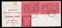 GB 1971 STRIKE MAIL OSBORNE EMERGENCY DELIVERY SERVICE, BELMONT & SUTTON, 2ND ISSUE BLACK ON PINK SET OF 5 FDC 22/1/71 - Local Issues