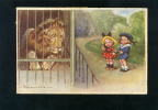 T0149 CARTOLINA ILLUSTRATORE COLOMBO BAMBINI ALLO ZOO LEONE IN GABBIA FP V. - Colombo, E.