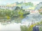 PAYSAGE De  MORLAIX FINISTERE A LA GOUACHE DE M. MALLET 1987 - Waterverf