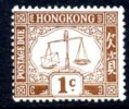 Hong Kong GV 1931 1c Postage Due, Wmk. Sideways, Hinged Mint - Nuevos