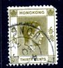 Hong Kong GVI 1938 30c Olive Definitive Value, Fine Used - Usati