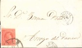 Año 1864 Edifil 64 4c Isabel II Carta Matasellos Rueda De Carreta 22 Caceres - Cartas
