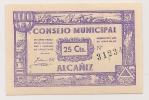 ESPAGNE/ GUERRE CIVILE - COMMUNE DE ALCAMIZ - 25 CENTIMES 1937 NEUF / PICK 922 - 100 Pesetas