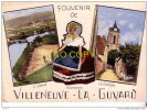 VILLENEUVE LA GUYARD  -  Souvenir -  2 Vues  : L'Yonne Et Le Clocher  -  POUPEE  De BOURGOGNE Au Milieu - Villeneuve-la-Guyard