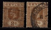 Ceylon Used, 2c X 2 Shades, KG V, 1912 - Ceylan (...-1947)