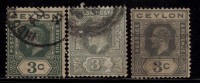 Ceylon Used, 3c X 3 Shades, KG V, - Ceylan (...-1947)