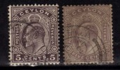 Ceylon Used, 5c X 2 Shades, Edward., - Ceylan (...-1947)